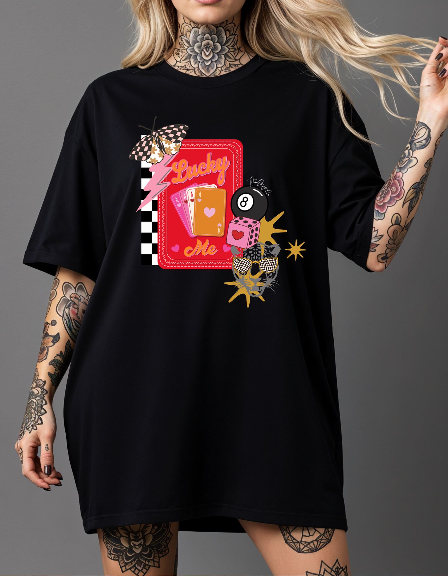 Lucky Me- Grey Cat Tee