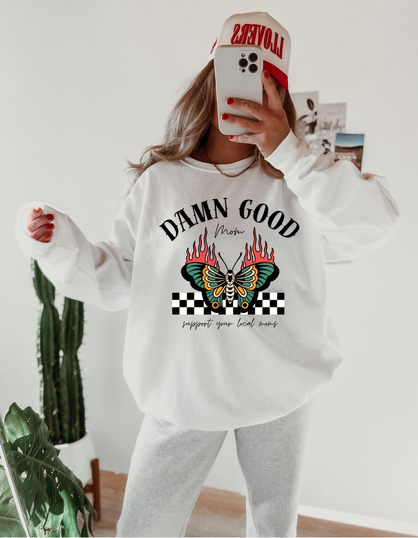 Damn Good Mom- White Crewneck
